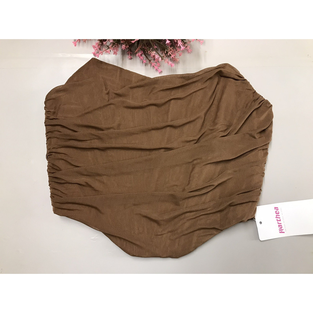 NEW Marthea Brown Strapless Sleeveless Zip Bandeau Bustier Corset Crop Top Sz Sm